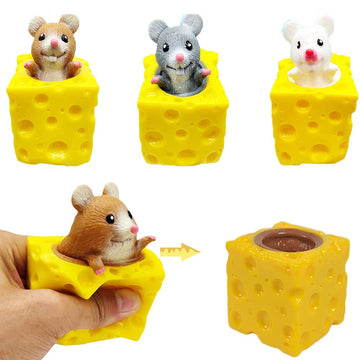 3PCS Animal Squishes Toys with Cheese Cup Squishies Cute Mice Squeeze Toys for Kids Cheese Squirrel Cup Fidget Toys for Adults A