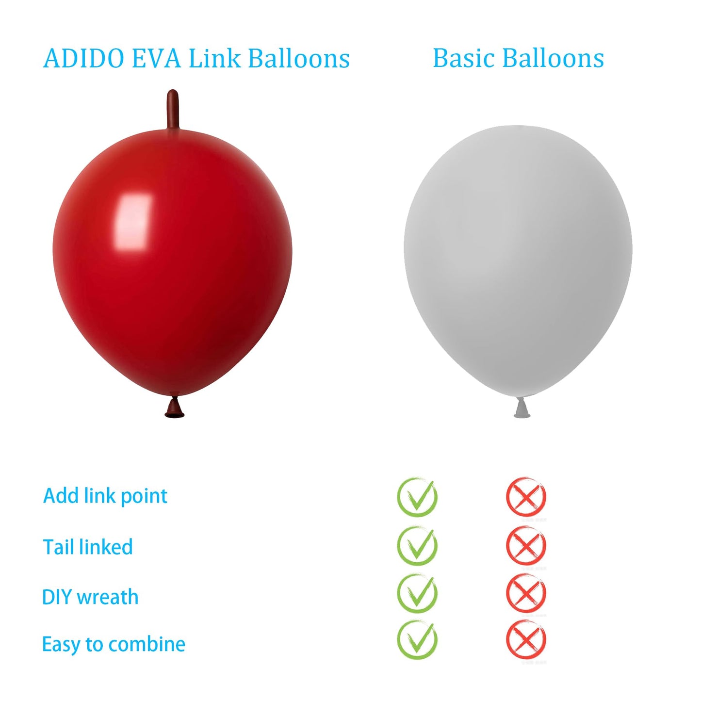 Adido Eva Link Balloons Dark Red 10 Inch Latex Quick Linkale Balloon 80 Pcs For Birthday, Halloween, Christmas, Party Festival D