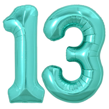 Toniful 40 Inch Large Teal Blue Number 13 Balloons Giant Digital 13 Or 31 Helium Balloons, Foil Mylar Big Number Balloons For 13