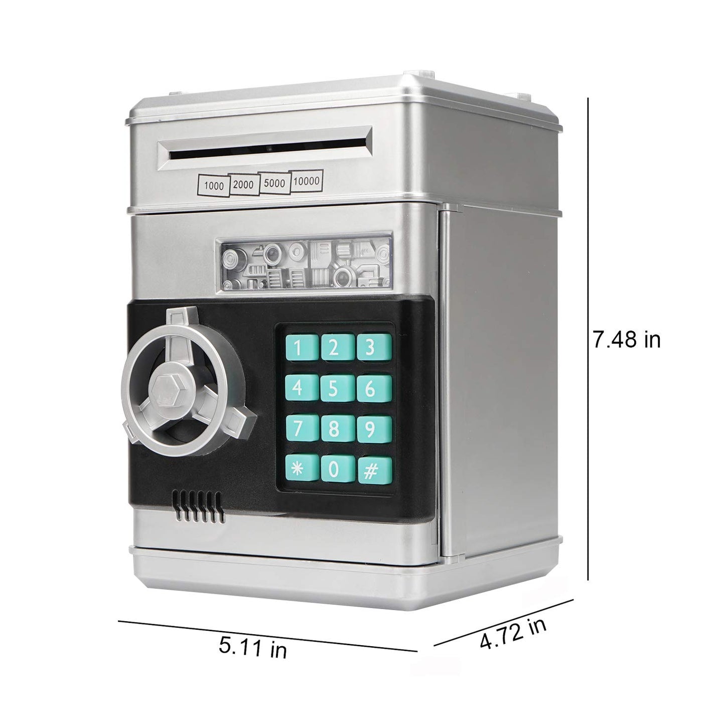 Adevena Electronic Piggy Bank, Mini Atm Password Money Bank Cash Coins Saving Box For Kids, Cartoon Safe Bank Box Perfect Toy Gifts For Boys Girls (Silvery)