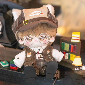 Niannyyhouse 10Cm 15Cm 20Cm Doll Clothes Brown Hat Shirt Strap Pants Shawl Vest Leather Shoes Vintage Detective Suit Soft Plush Toy Dress Up (15Cm)