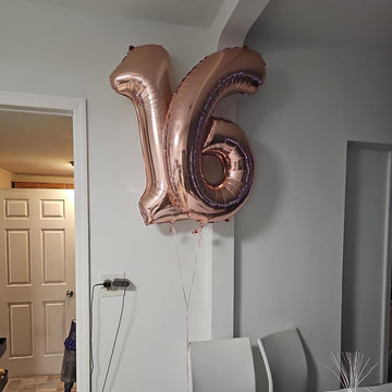 Paticool 16 Number Balloon Rose Gold, 40 Inch Large 16/61 Number Foil Mylar Balloons For 16Th Birthday Party Celebration Decorat
