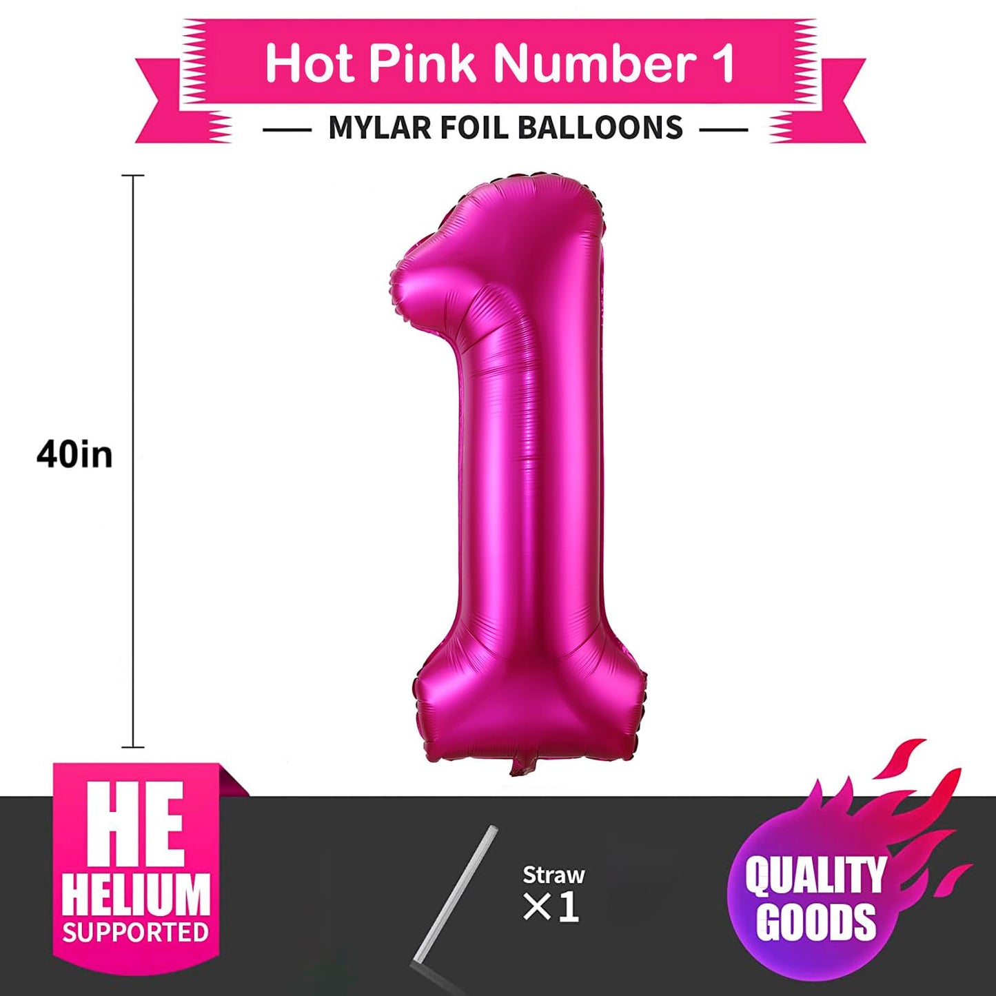 1 Balloon Number Hot Pink 1 Birthday Balloon 40 Inch Foil Mylar Large 1 Balloon Numbers For Birthday Party Anniversary Festival
