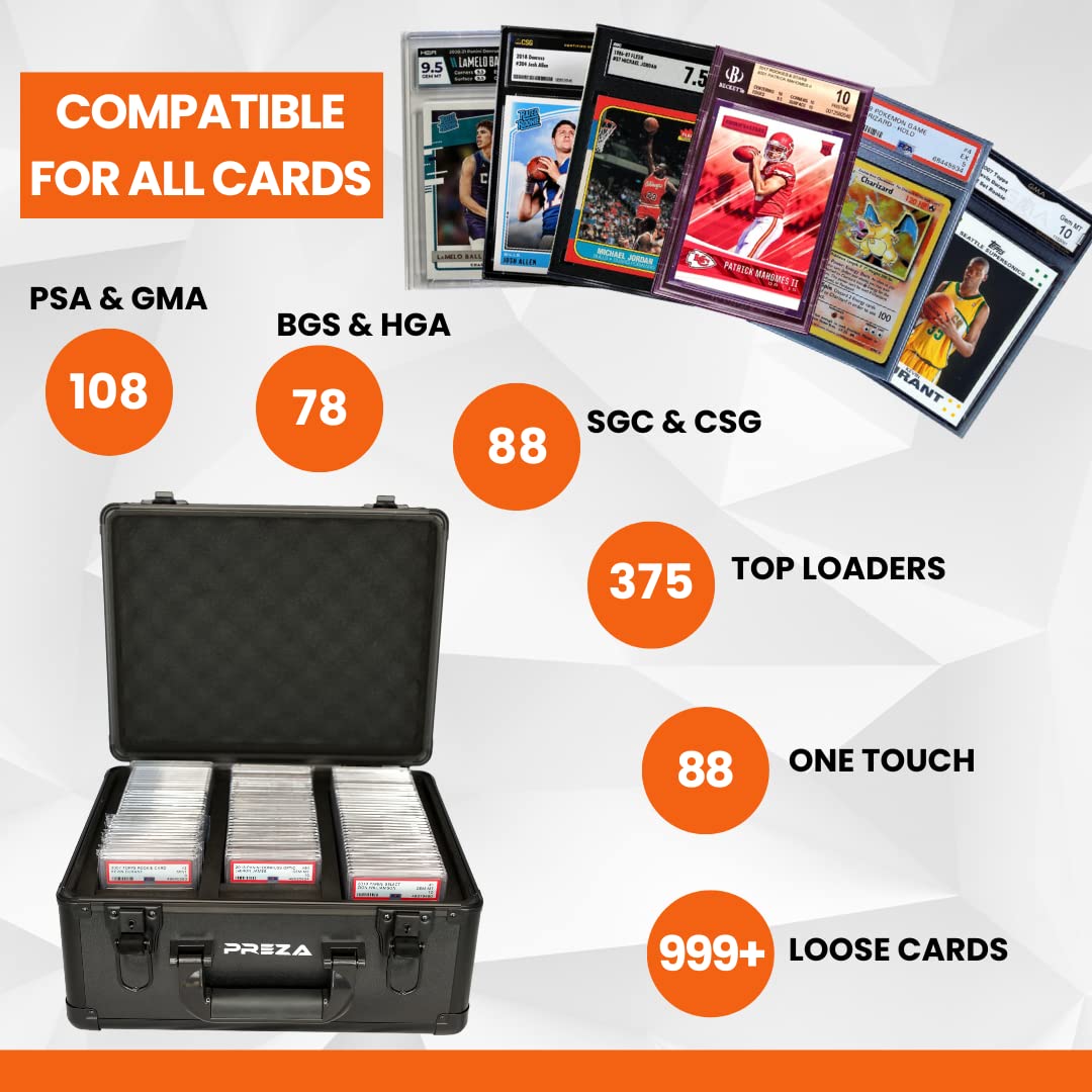 PREZA Graded Card Storage Box - enhanced Slab Case Storage Holder for Graded Trading Cards (Black)