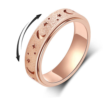 Amorartsky Spinner Ring For Anxiety Relief Fidget:Anxiety Ring For Women Men,Titanium Stainless Steel Spinner Ring,5 Colors,6Mm,Size 9,Fidget Ring,Moon Star,Hollow Outer-Rose Gold
