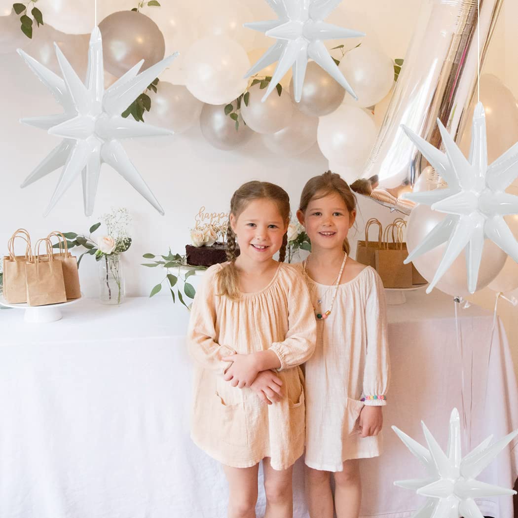 Toniful 4 Pcs 22Inch 4D Huge White Star Balloons Explosion Star Mylar Foil Balloons For Party Supplies Backdrop Christmas,Birthd