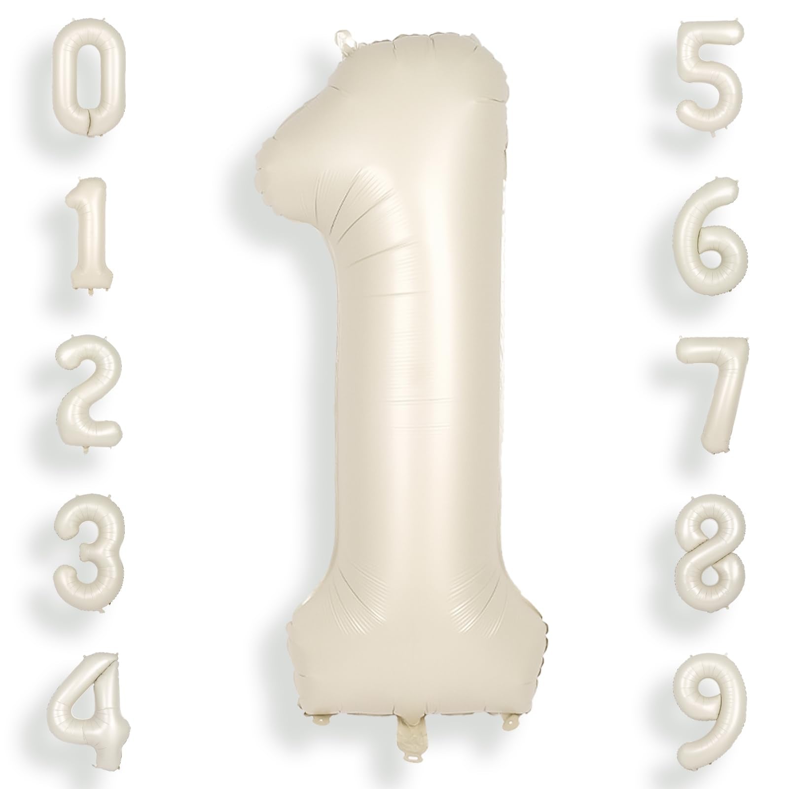 Suwen 40 Inch Cream White Large 1 Balloon Numbers Big Foil Helium Number Balloons 0-9 Jumbo Happy 1St Mylar Birthday Party Decor