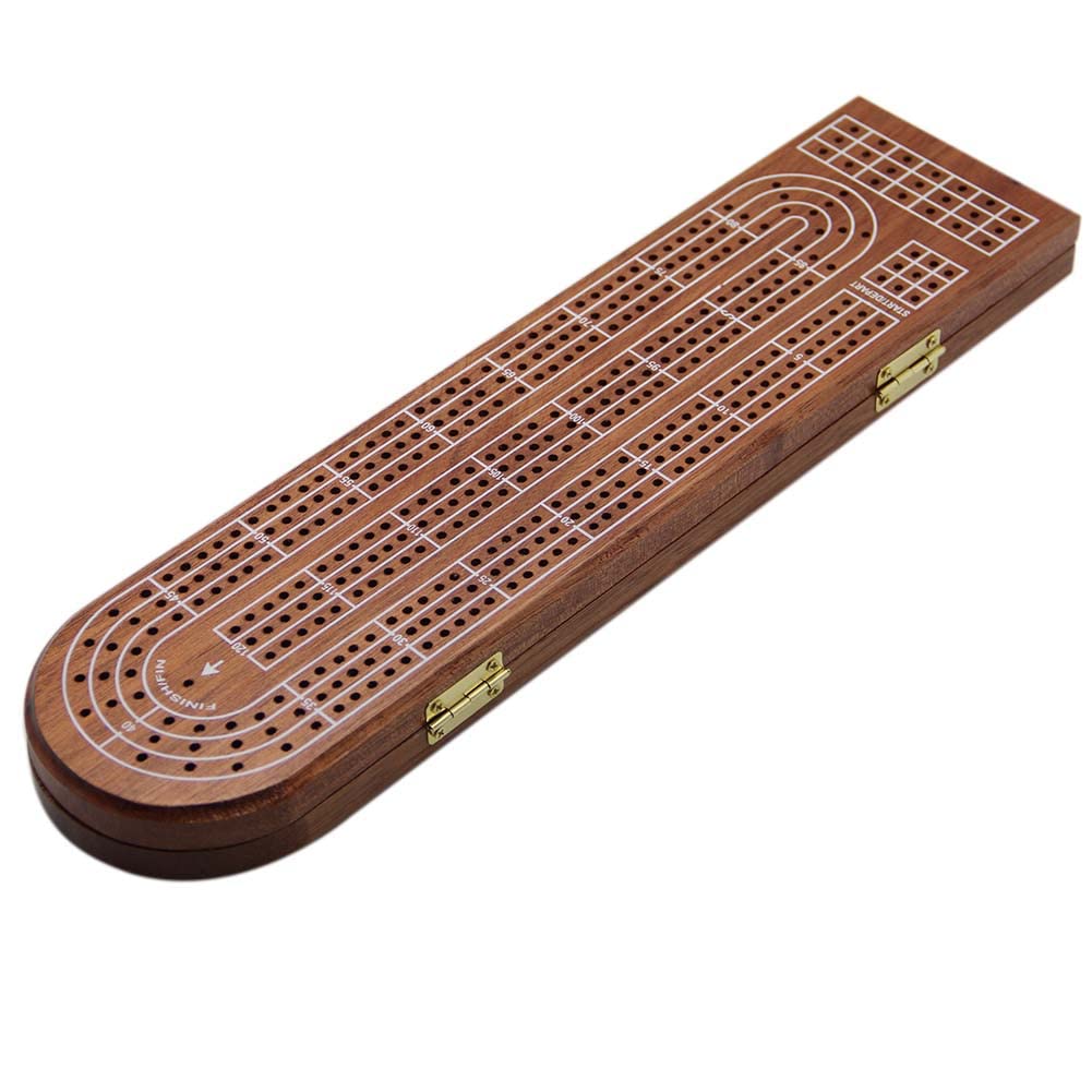 Juegoal Wood Cribbage Board Game Set 3 Tracks With Metal Pegs, Cards, Storage Area