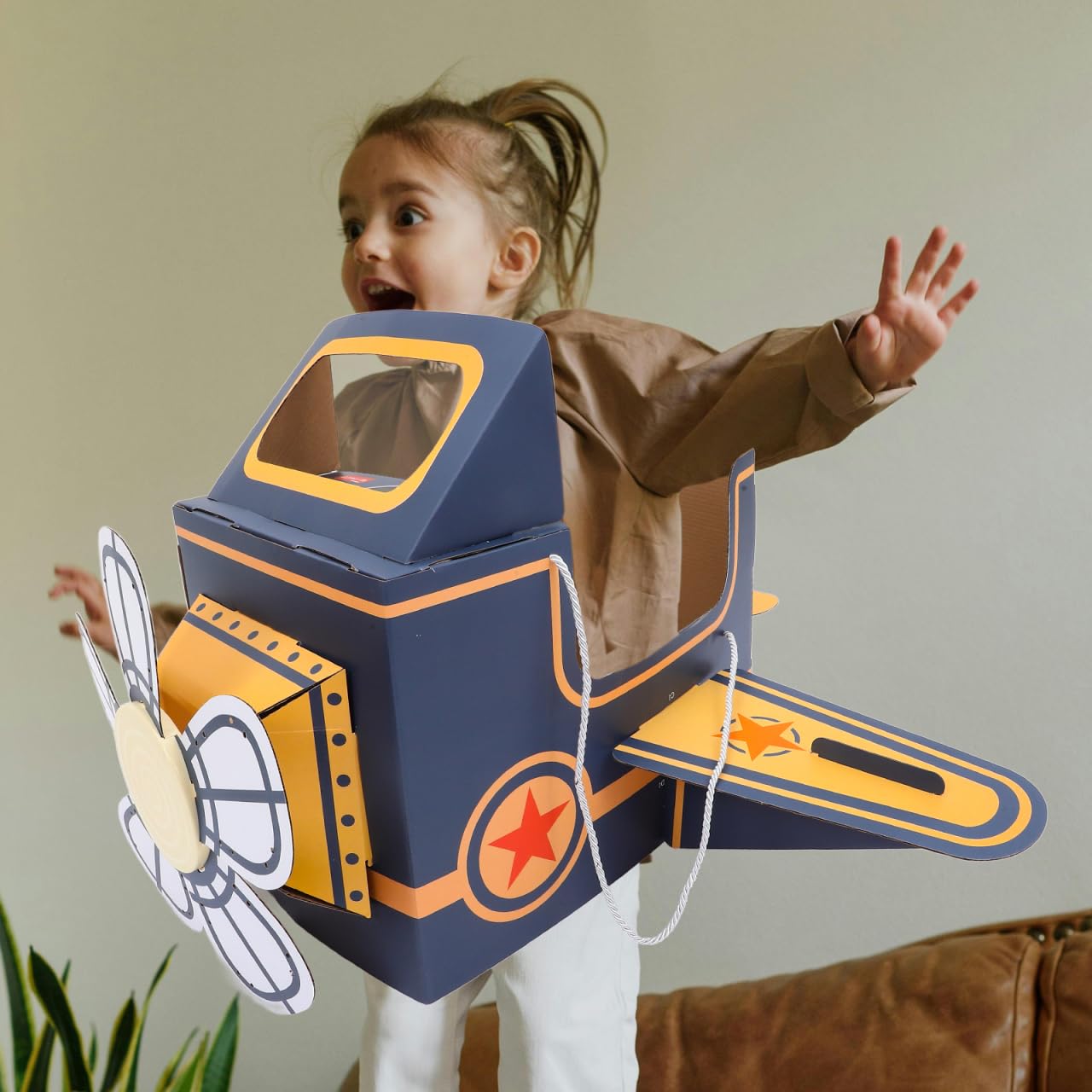 SAFIGLE Children Wearable Cardboard Plane: Airplane Costume for Kids DIY Paper Aircraft with Rotating Fan - Cardboard Car Fun Ou