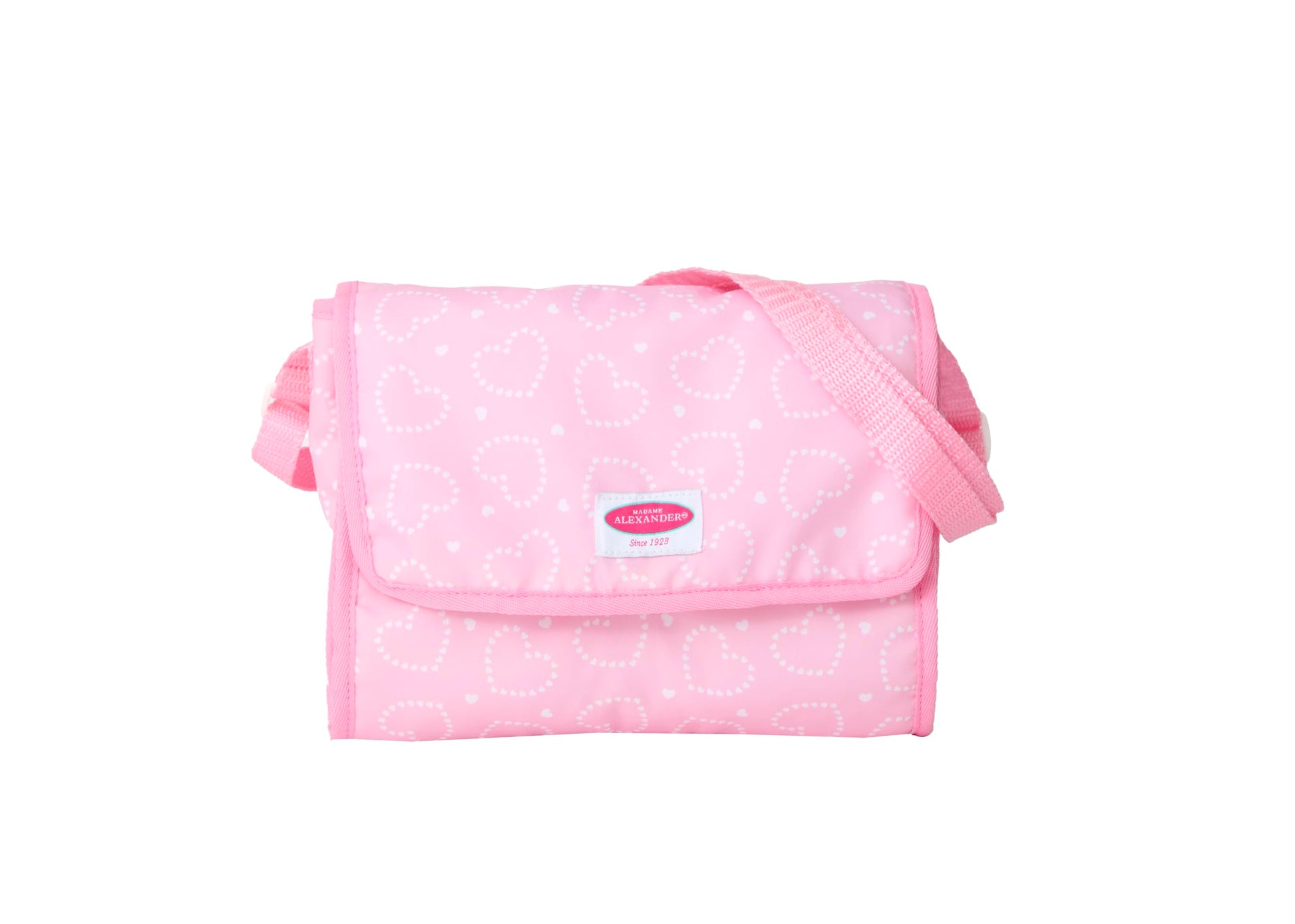 Madame Alexander On-The-Go Diaper Bag Essentials Set For Dolls, Pink Hearts