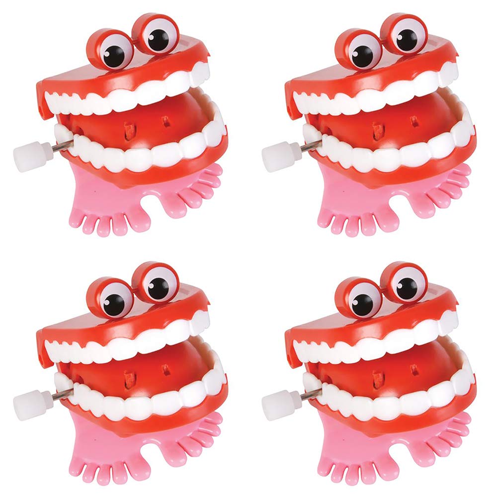 The Dreidel Company Wind Up Teeth Chomping & Chattering Teeth With Googly Eyes Toys For Kids Birthday Party Favors, Novelty And Gag Gifts, 1.75' Inches (4-Pack)
