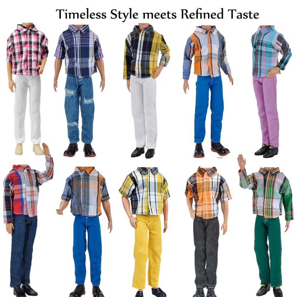E-TING 10-Item Boy Doll Outfit Pack - 5 Casual Wear Sets + 5 Shoes, Polyester, Random Styles