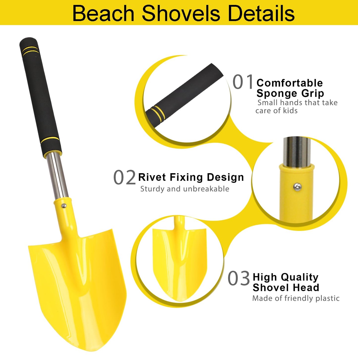 Greeily Beach Shovels Long Handle, 24'' Sand Shovels for Beach Adult Plastic Shovels for Oceanside Travel Digging Sand 3 Pack St