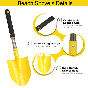 Greeily Beach Shovels Long Handle, 24'' Sand Shovels for Beach Adult Plastic Shovels for Oceanside Travel Digging Sand 3 Pack St