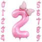 40 Inch Number 2 Balloon With Bow Pink Happy Birthday Jumbo Number Balloon For Girls Daughter Birthday Decorations Party Supplie