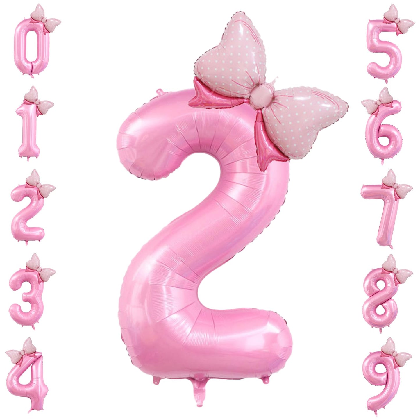 40 Inch Number 2 Balloon With Bow Pink Happy Birthday Jumbo Number Balloon For Girls Daughter Birthday Decorations Party Supplie
