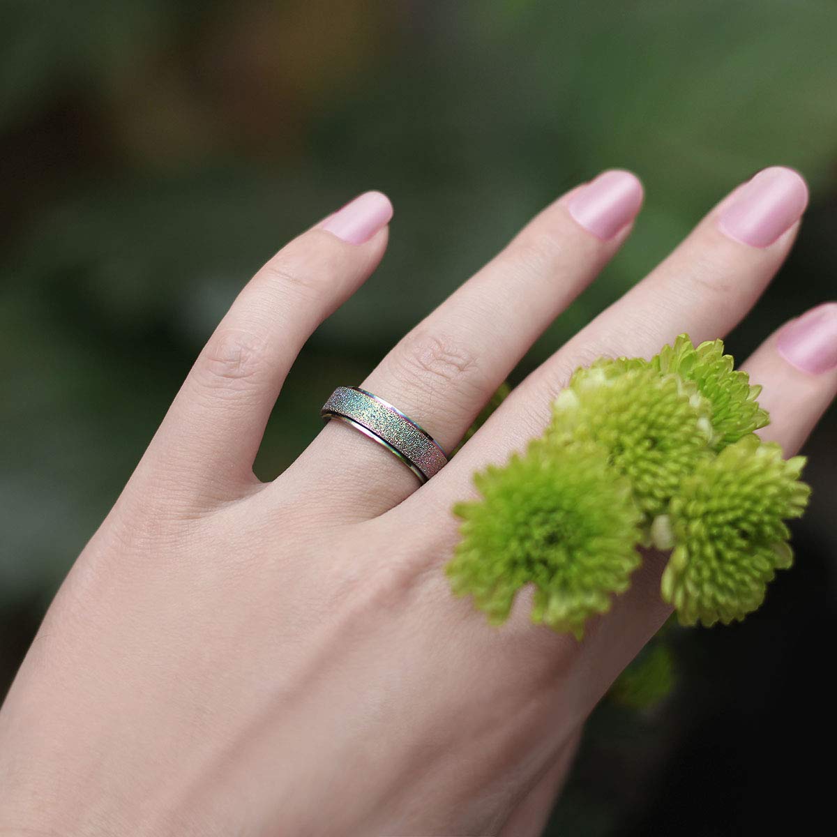 DURSI Spinner Ring for Women Mood Ring for Kids Fashion Stainless Steel Fidget Ring for Anxiety Sand Blast Finish (Chameleon 6mm