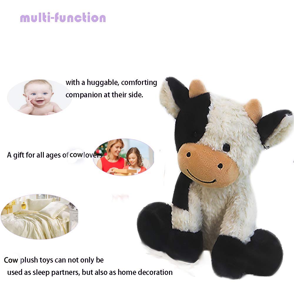 CHELEI2019 Cow Plush Stuffed Animal Toy - Soft, Cuddly, 9" White Cotton for Kids