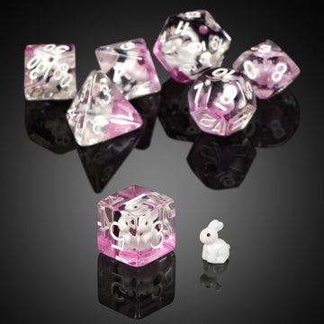 Rabbit dice set DND, DNDND 7PCS Resin Polyhedral dice set with Velvet Pouch for D&D Dungeons and Dragons Role Playing Games and
