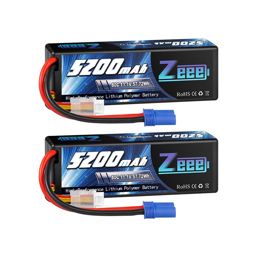 Zeee 11.1V 80C 5200mAh 3S Lipo Battery with EC5 Connector Hardcase Battery for RC Car Boat Truck Helicopter Airplane Racing Mode