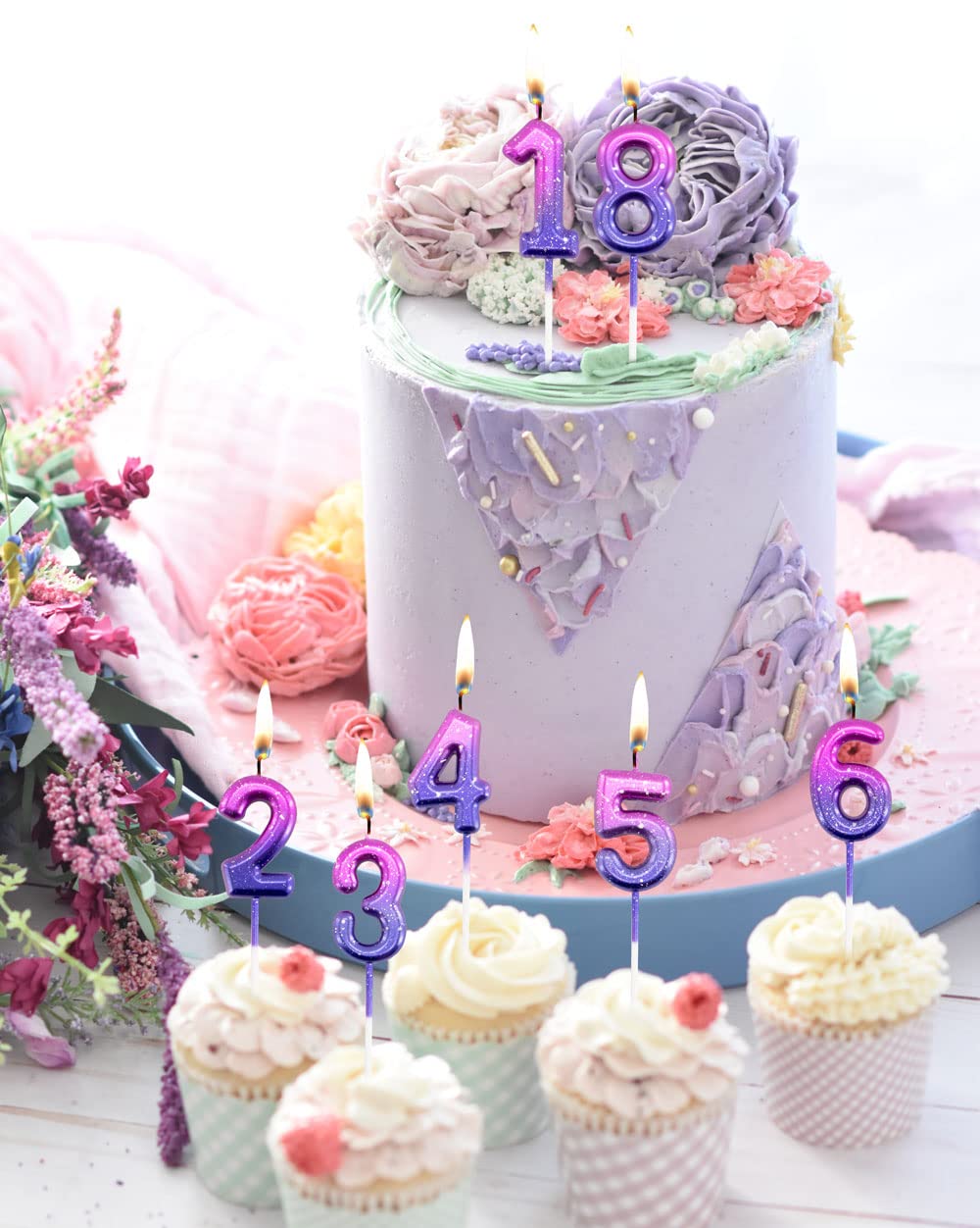 Purple Birthday Number Candles 11, Glitter Happy Birthday Candles for Cake Topper Decoration for Party Wedding Anniversary Celeb