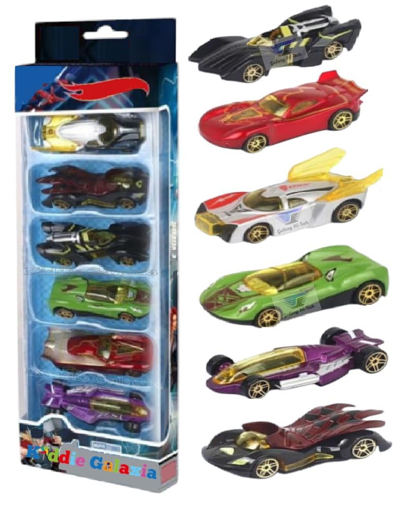 Galaxy Hi-Tech Super Hero Metal Cars 6 Pcs Vehicles, Racing Cars Play Set For Toddlers,Boys Die-Cast Car Set, Cake Decorations T