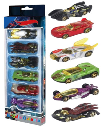 Galaxy Hi-Tech Super Hero Metal Cars 6 Pcs Vehicles, Racing Cars Play Set For Toddlers,Boys Die-Cast Car Set, Cake Decorations T