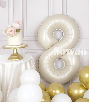 Suwen 40 Inch Cream White Number Balloon 8, Safe Material, Jumbo Mylar Birthday Party Decorations For Boy Or Girl Anniversary Pa