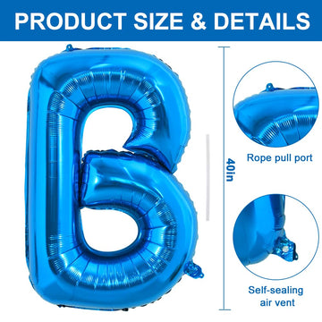 Toniful 40 Inch Large Blue Letter B Balloons Giant Alphabet Letter Balloons,Foil Mylar Big Balloons For Birthday Party Anniversa