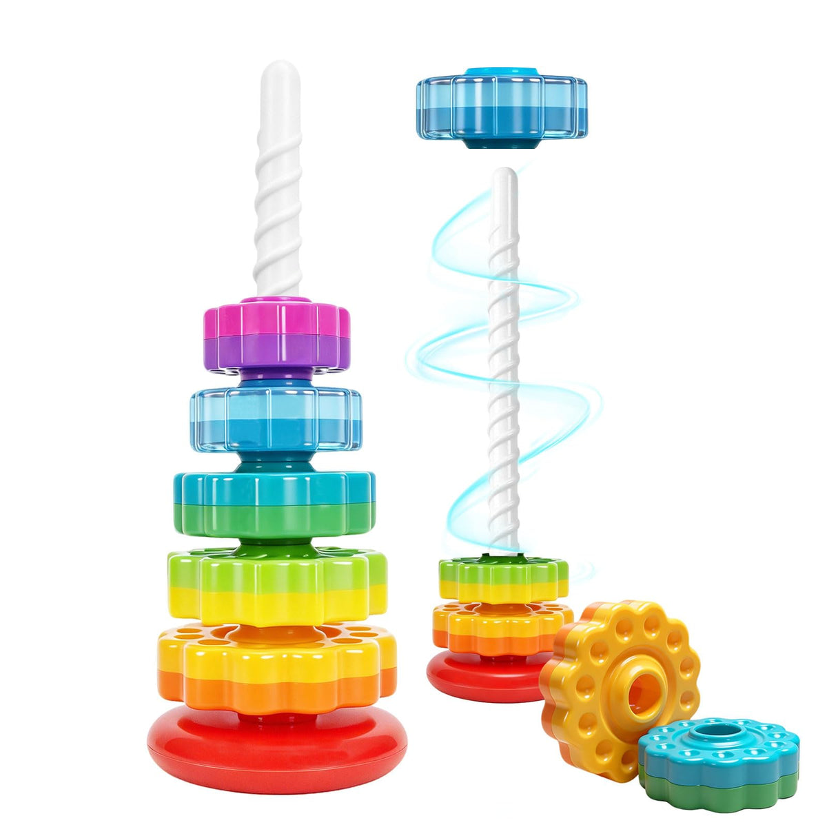 PracticeJQDEN Montessori Toys for 1 Year Old, Spinning Stacker