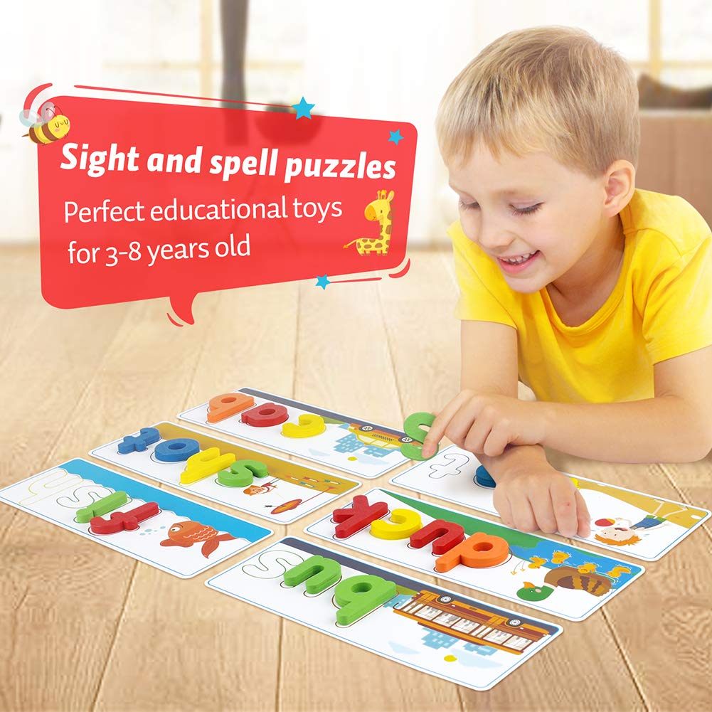 KMUYSL Learning Toys - See & Spell CVC Word Builders, Wooden Alphabet Cards for Kids 2-6 Years, Multicolor, Model Letter-Puzzles422