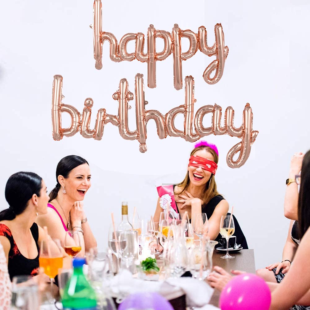 Beishida Rose Gold Happy Birthday Balloons Banner 16 Inch Mylar Foil Birthday Letters Balloons Sign Reusable For Birthday Decora