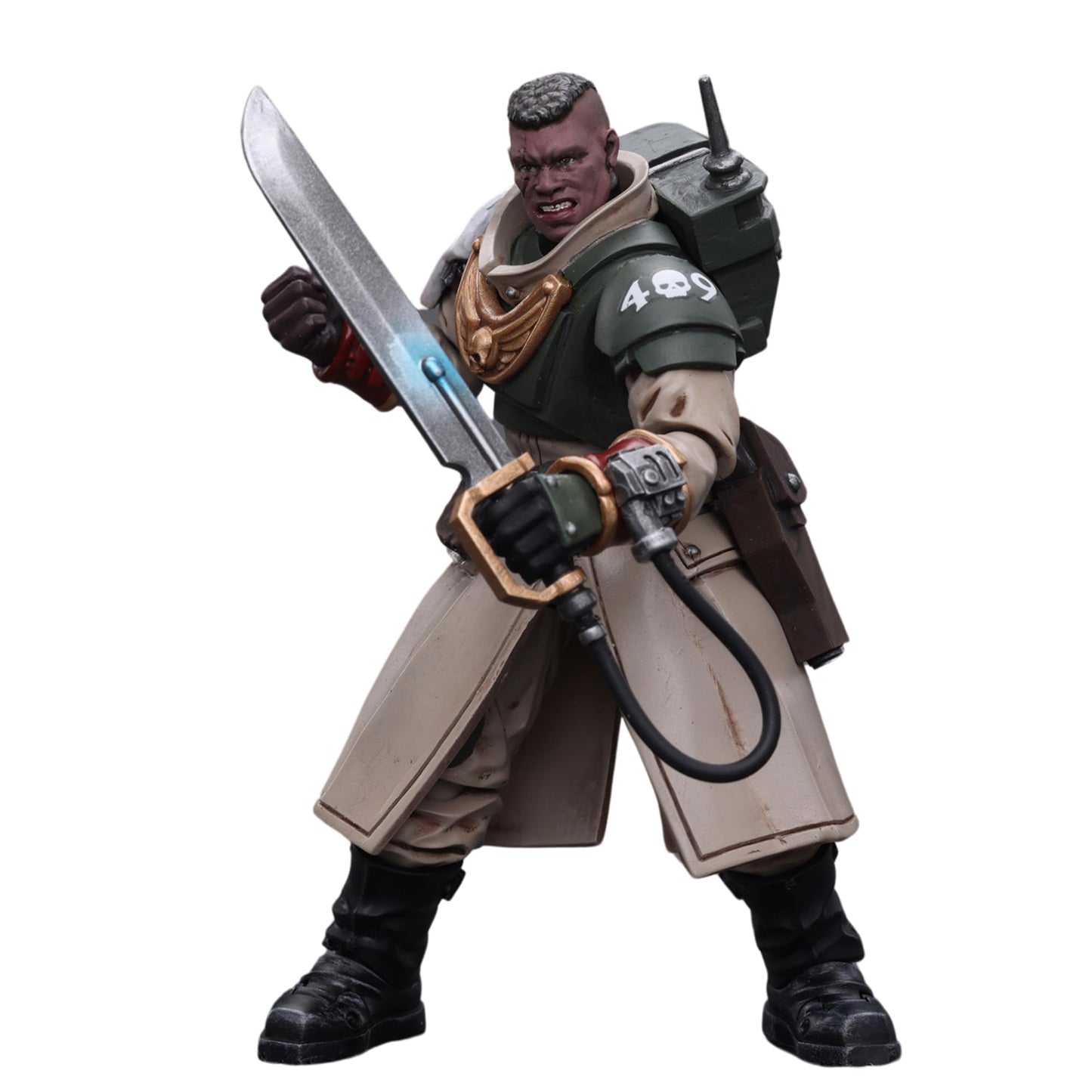 JOYTOY 1/18 Warhammer 40 000 Action Figure Astra Militarum Cadian Command Squad Commander with Power decorative replica blade Anime Collection Model Gift
