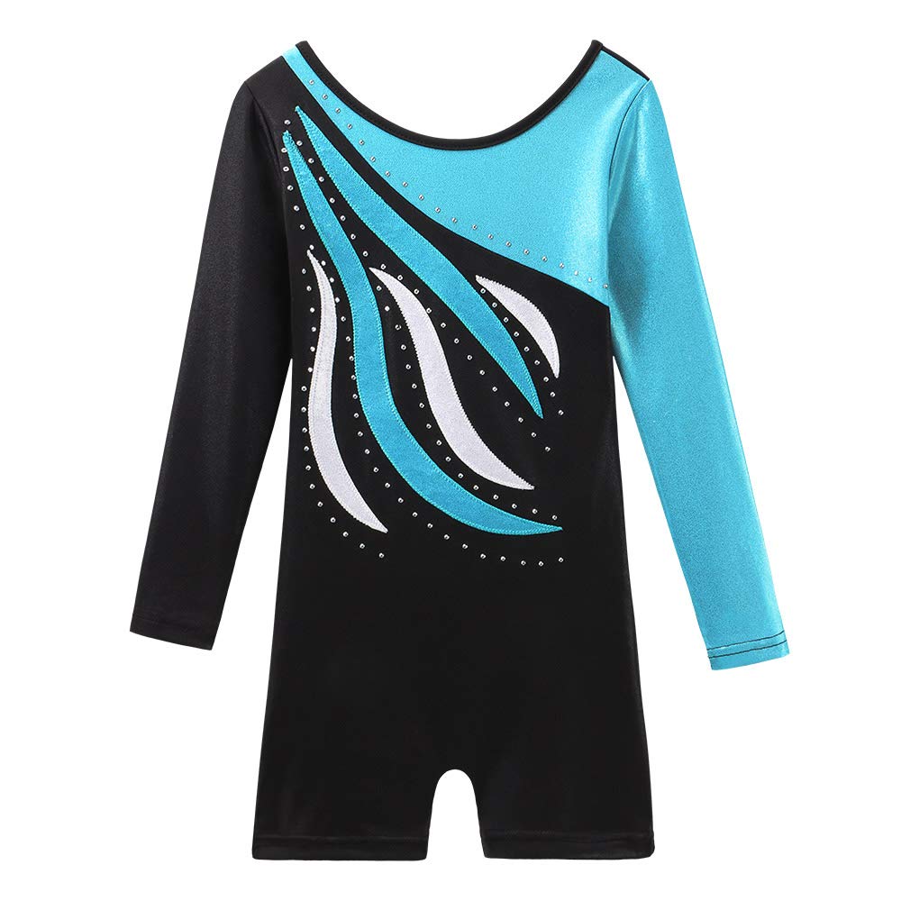 Baohulu Leotard For Toddler Girls Gymnastics Shorts Sparkle Embroidery Tank Biketards One Piece B196_Blackblue_100