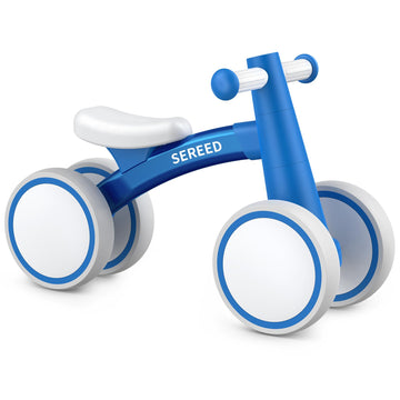 SEREED Baby Balance Bike for 1 Year Old Boys Girls 12-24 Month, 4 Wheels Toddler First Bike, First Birthday Gifts (Blue New)
