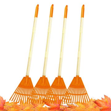 Cheerbank 4Pcs Kid Rakes, 31'' Child Size Plastic Lawn Rakes For Leaves Wooden Handle, Great Gardening Tools Gifts For Boys Girl