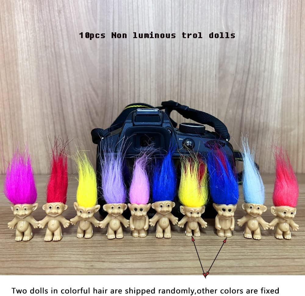 20pcs Luminous Mini Troll Dolls Glow in The Dark Vintage Action Figures Lucky Troll Dolls 1.2'' Bodies, 2.3'' Hair. Cake Toppers