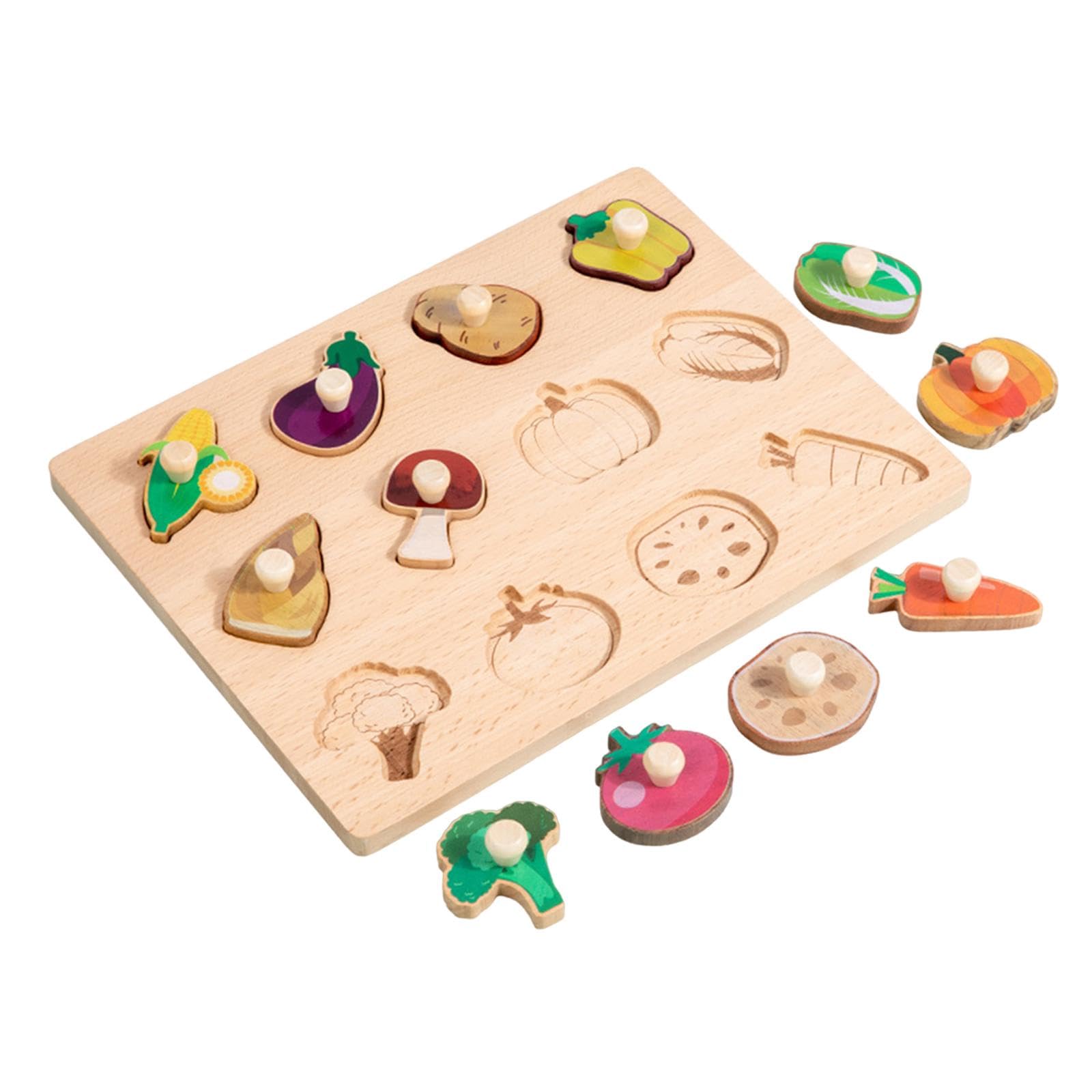 Trendivibe Wooden Shape Peg Puzzle Activity Fine Motor Skill For Toddlers Baby Children Vegetable| Baby Learning Toy | Infant Ac