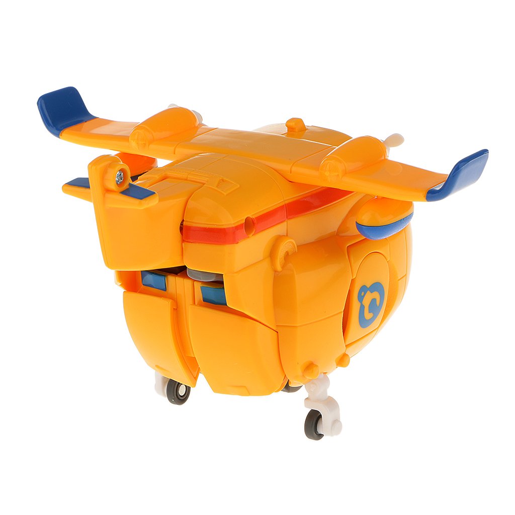AlphaToys Super Wings Transformer Toys - 5 in 1 Donnie Airplane to Robot, Yellow, 2-in-1 Action Figures for Kids Age 3+