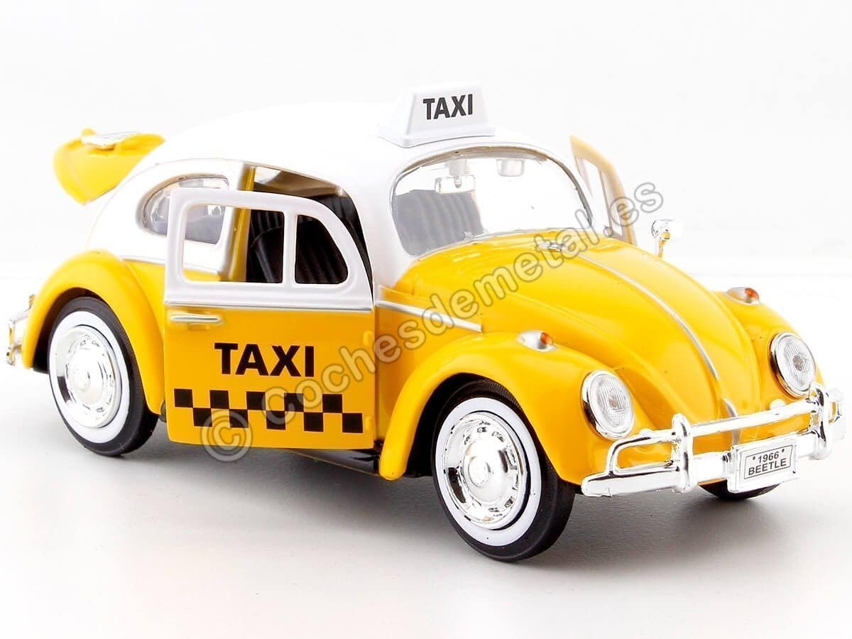 Motormax 1966 Volkswagen Beetle Taxi Yellow With White Top 1/24 Diecast Model Car