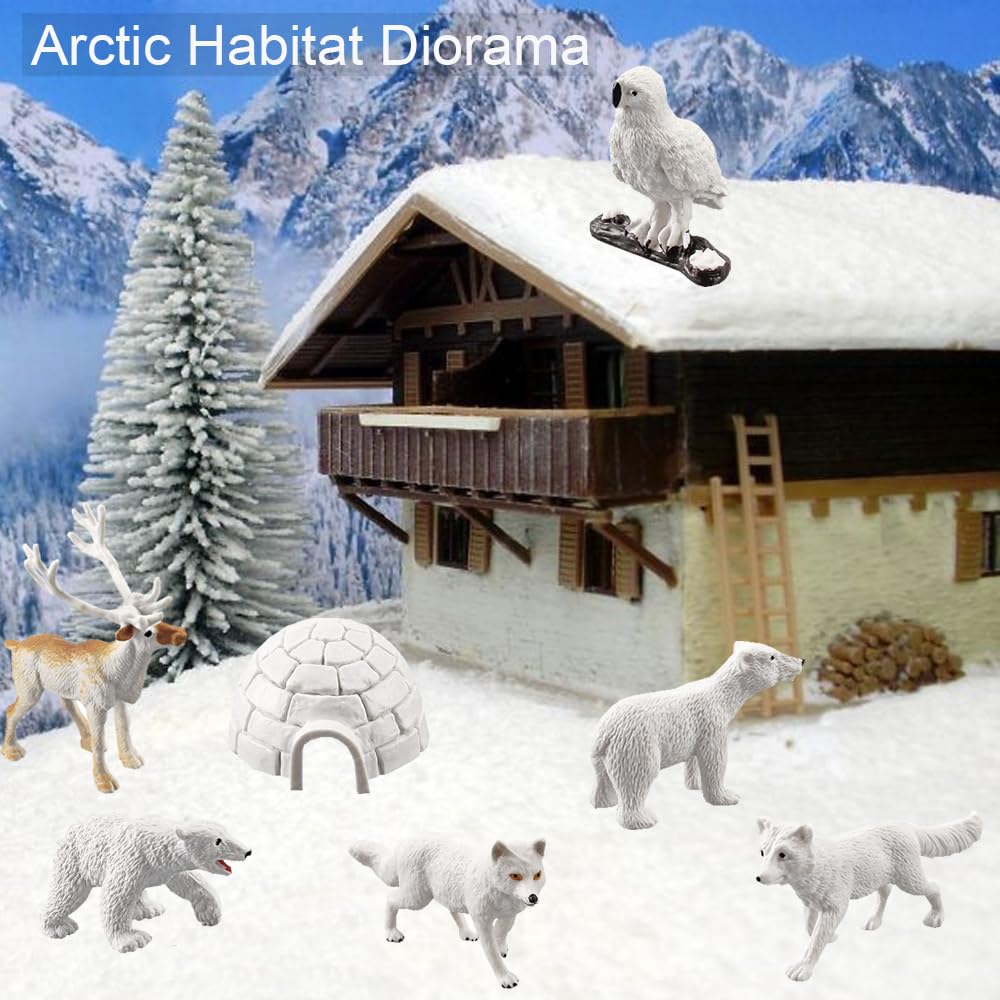 Batoho 18Pcs Arctic Animal Figures Set, Realistic Polar Animal Figurines Set Plastic Arctic Animal Habitat Diorama Decorations Kids Birthday Cake Toppers Toys Set
