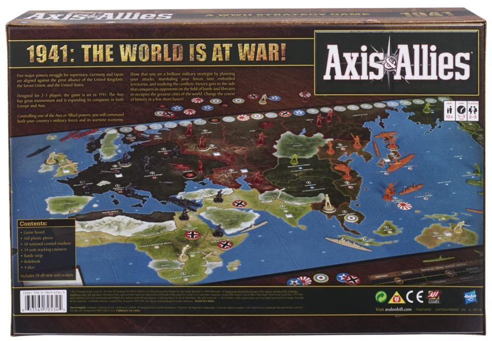 Avalon Hill Axis and Allies 1941 Board Game for 5 Players, Multicolor, Plastic
