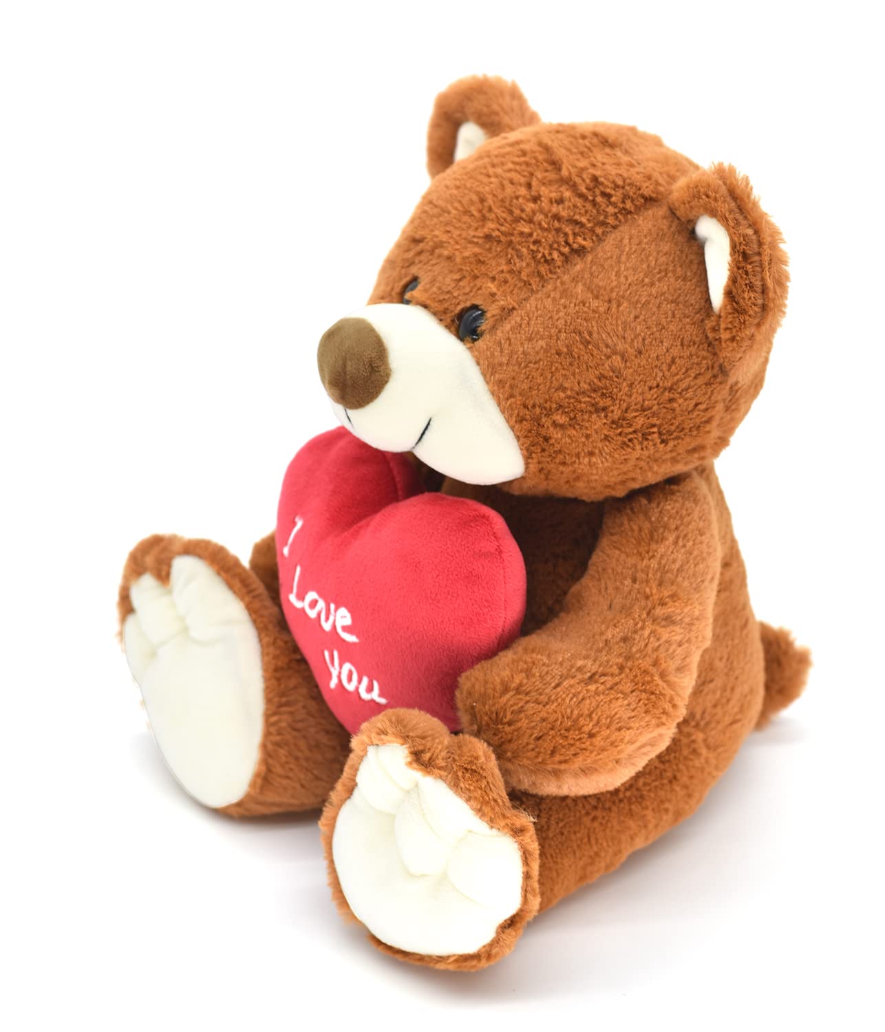 HWD 10'' Teddy Bear - Soft Plush Doll with Red Heart, Brown - Gifts for Her/Girlfriend/Mom/Kids, Model QRJ023X