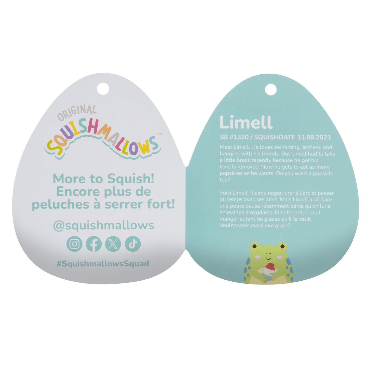 Squishmallows Original 8-Inch Limell Frog Plush - Blue Spots, Polyester, Model SQCR06147