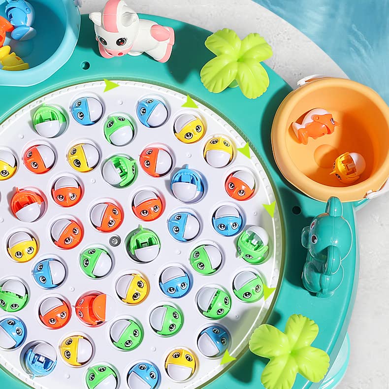 Pairez Toys Fishing Game Toy Set, Kids Play Table W/Rotating Board, 45 Fishes & 4 Fishing Poles, Gifts For Children, Boys & Girls Aged 3 4 5 6+ (Upgraded Ver.)