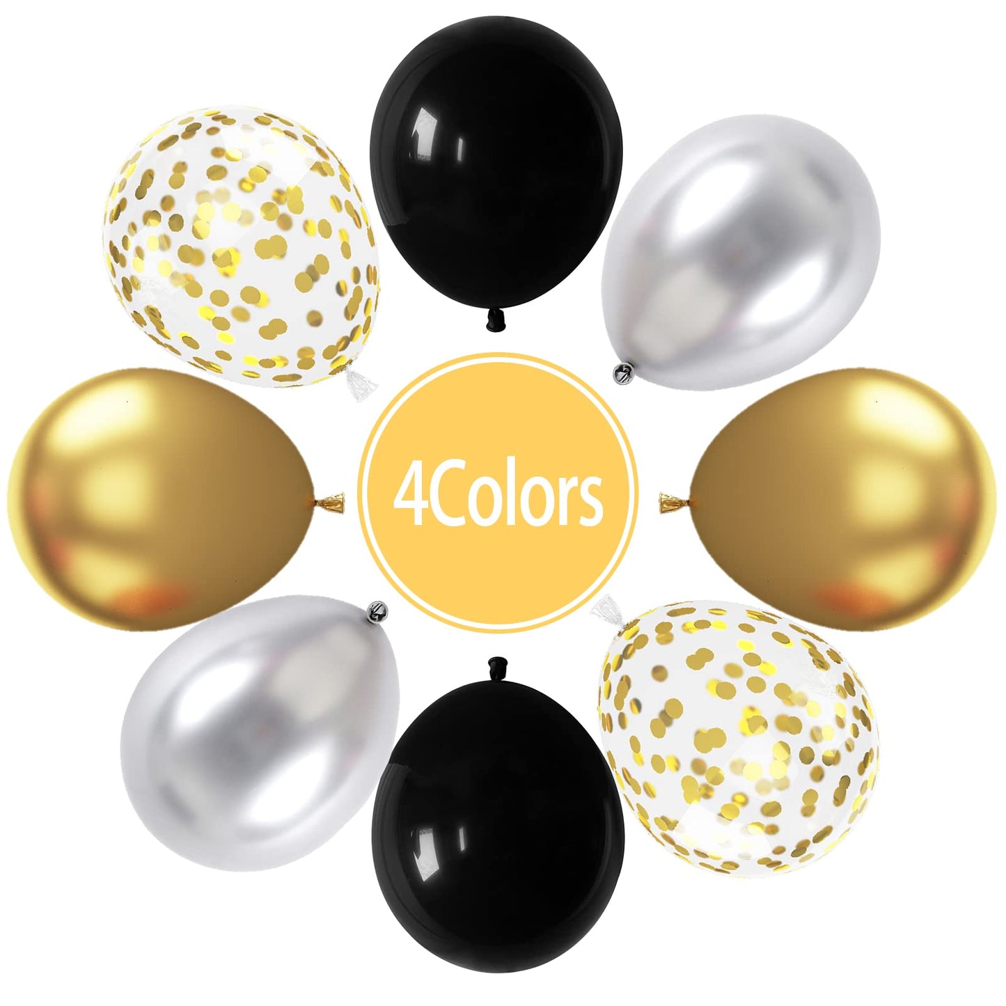 Paready Black And Gold Balloons Latex Balloons, 60 Pcs 12 Inch Silver Gold Confetti Balloons With Ribbons For Birthday Graduatio