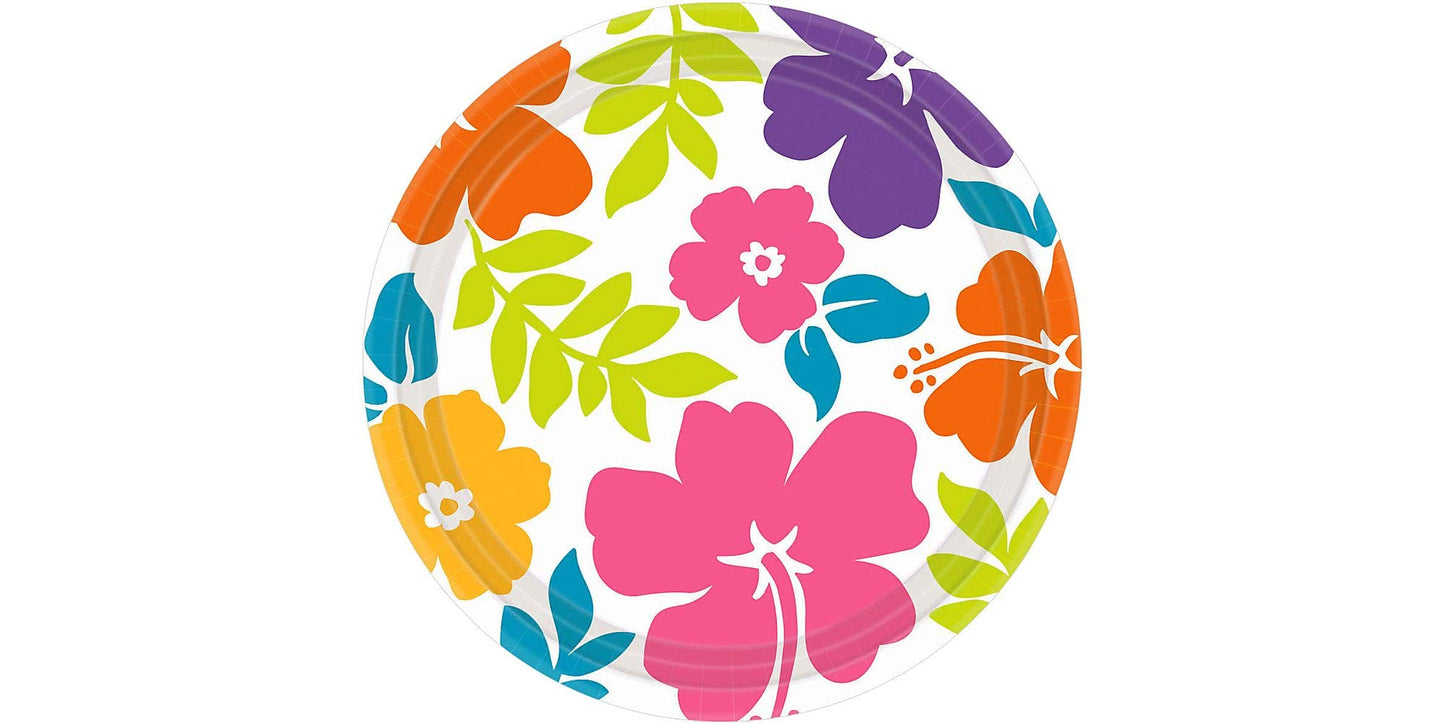 Amscan 50 Count Hibiscus Dinner Plate, White