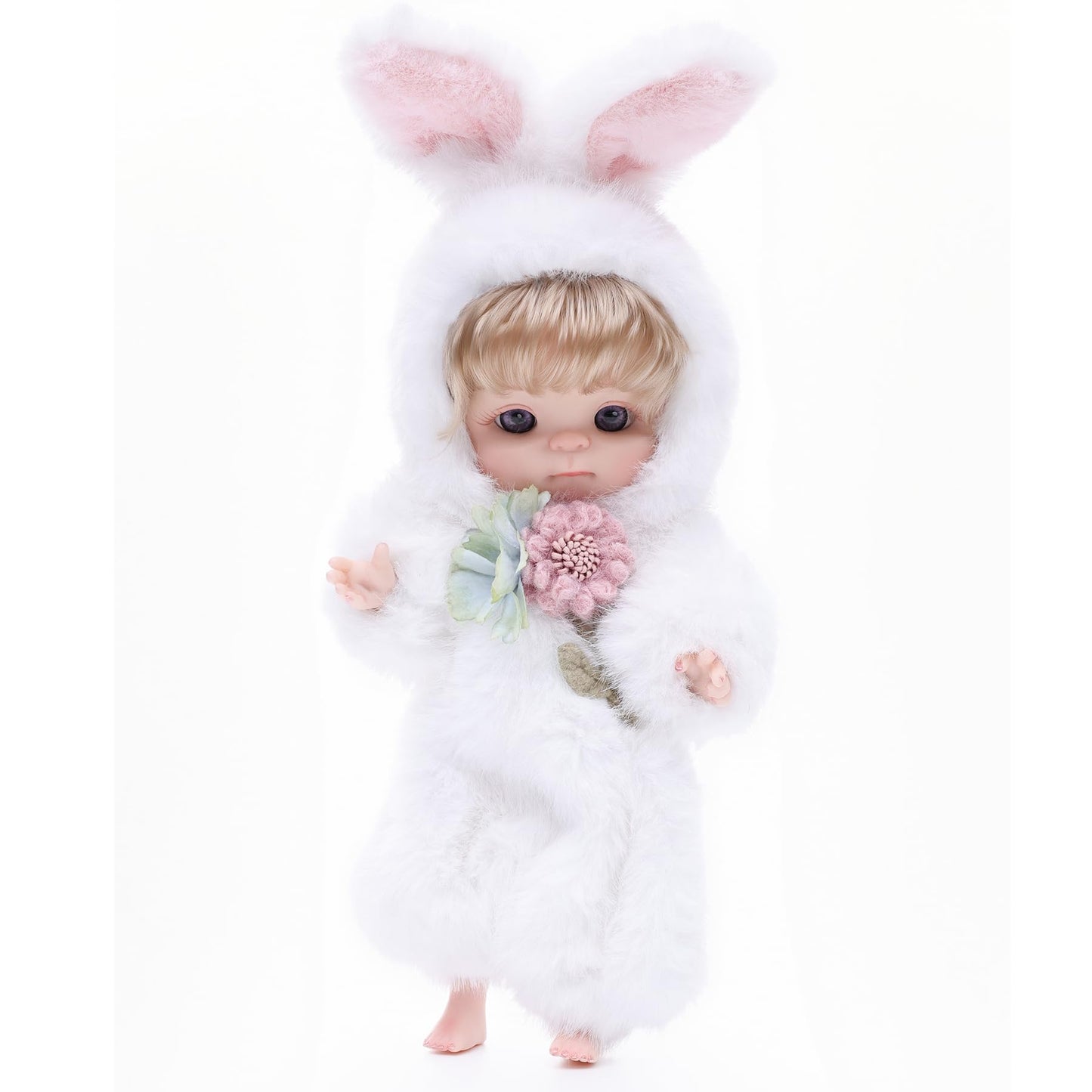 Reborn Baby Doll 10 Inch - Realistic Full Vinyl Bunny Girl With Blonde Hair & Purple Eyes - Soft Collectible Toy Gift For Girls