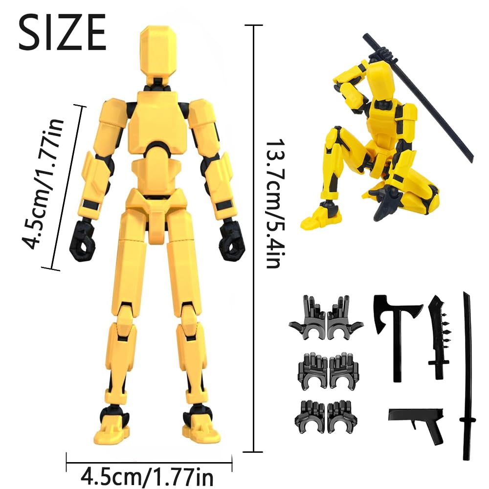 Rugwun Titan 13 Action Figure Lucky Robot 13 Action Figures Funny 3D Printed Multi Jointed Action Figures Nova 13 Action Figure Desktop Decorations Game Gifts for Kids mature-themed (Yellow)