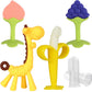 HAILI XMGQ Baby Teething Toys Set - 7 Piece Silicone Teether & Banana Finger Toothbrush, BPA Free, Pink Giraffe Shape for Infants